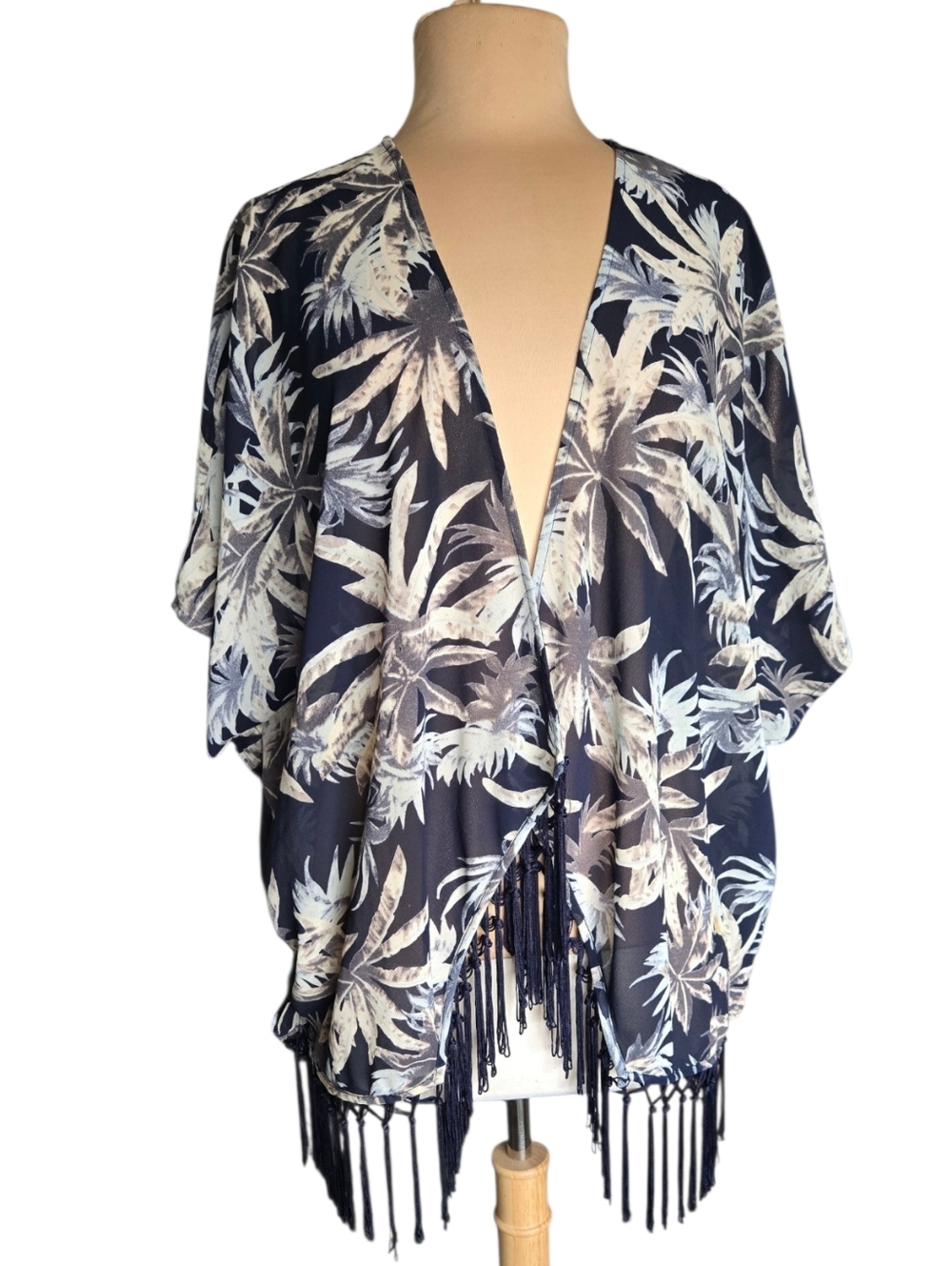 Blu Pepper Navy & Cream Tropical Fringe Swim Cover-Up